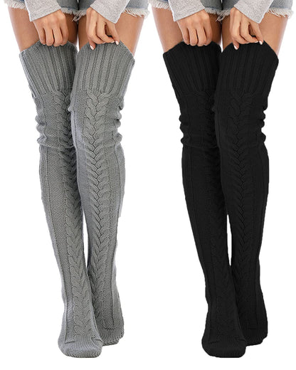 Leoparts Women's Cable Knit Thigh High Socks Over Knee Leg Warmer Stockings
