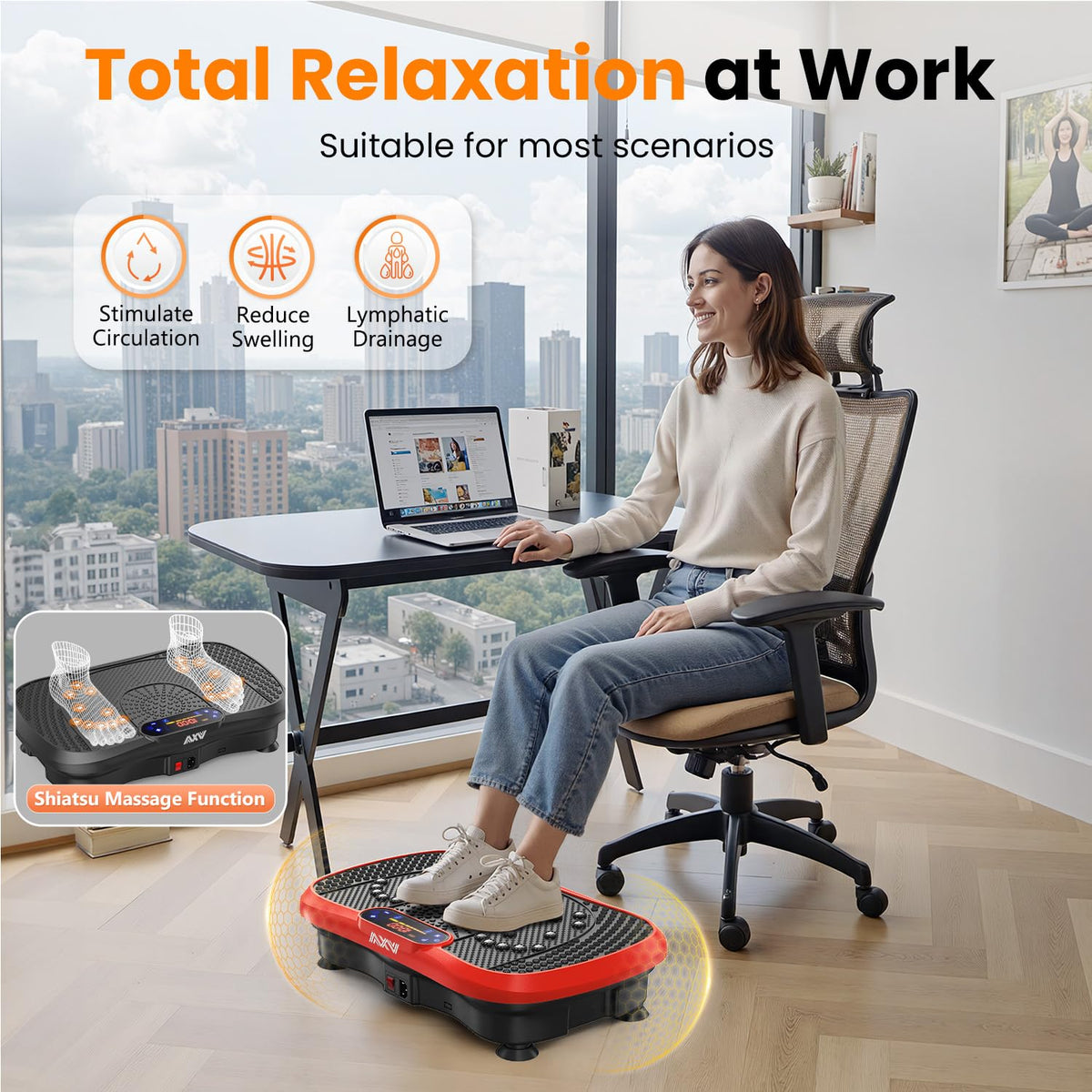 Axv Vibration Plate Fitness Platform Exercise Machine Vibrating Shaking Full Body Shaker Workout Vibrate Stand Shake Board Sport for Weight Loss Fat Burner for Gym Home Office