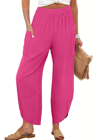 Anrabess Womens Wide Leg Palazzo Capri Pants Summer Casual High Waisted Barrel Lounge Flowy Cropped Beach Work Trousers