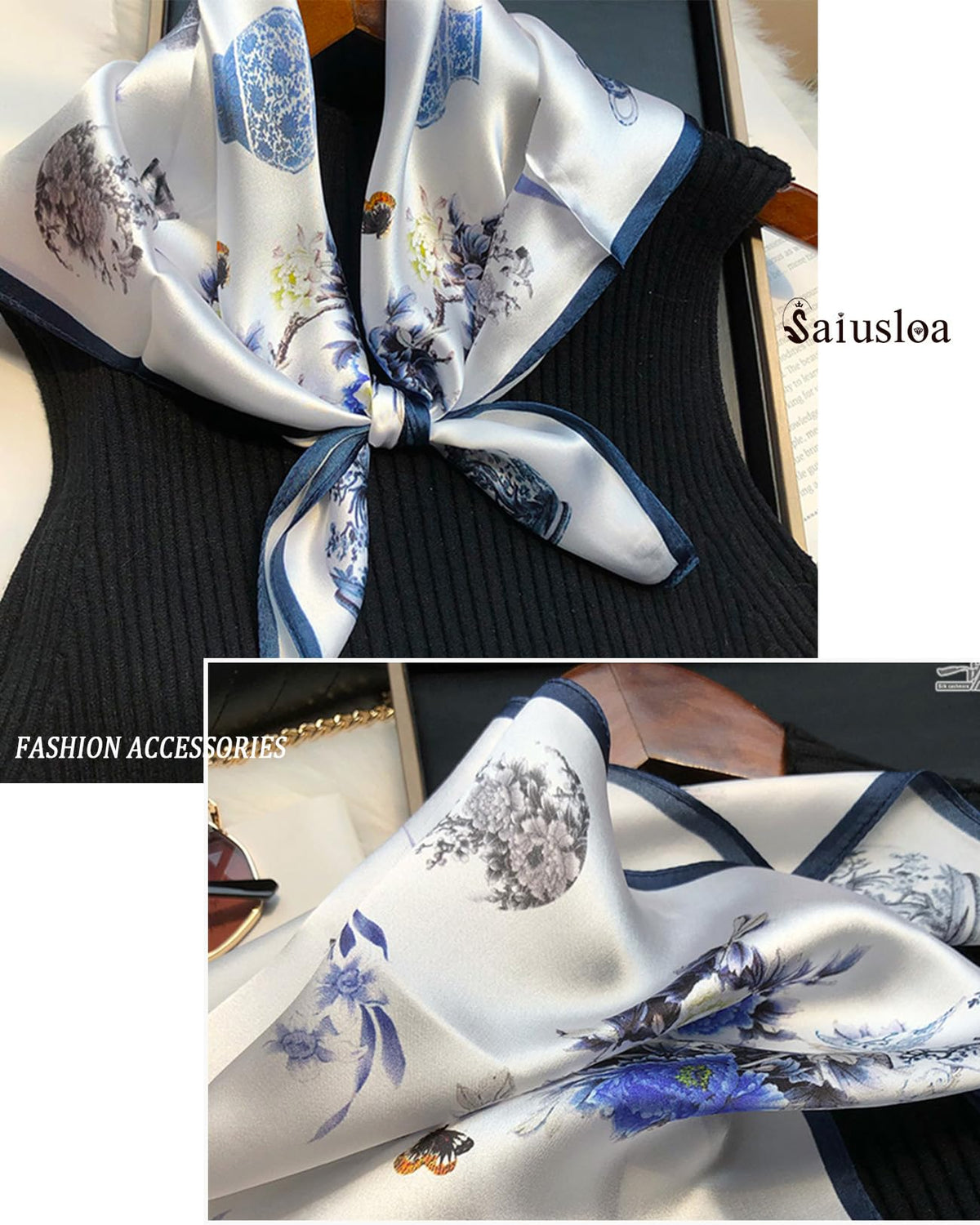 Saiusloa Neck Scarf For Womens Silky Head Scarves Hair Bandanas Square Scarf Fashion Accessories lightweight