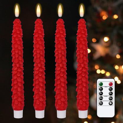Green Christmas Tree Flameless Taper Candles Battery Operated Remote Timer