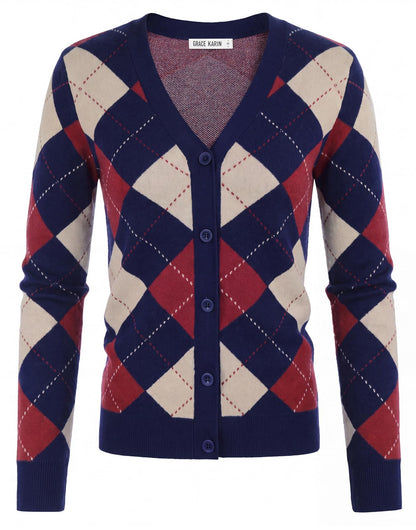 GRACE KARIN Cardigan Sweaters for Women - Argyle Sweater