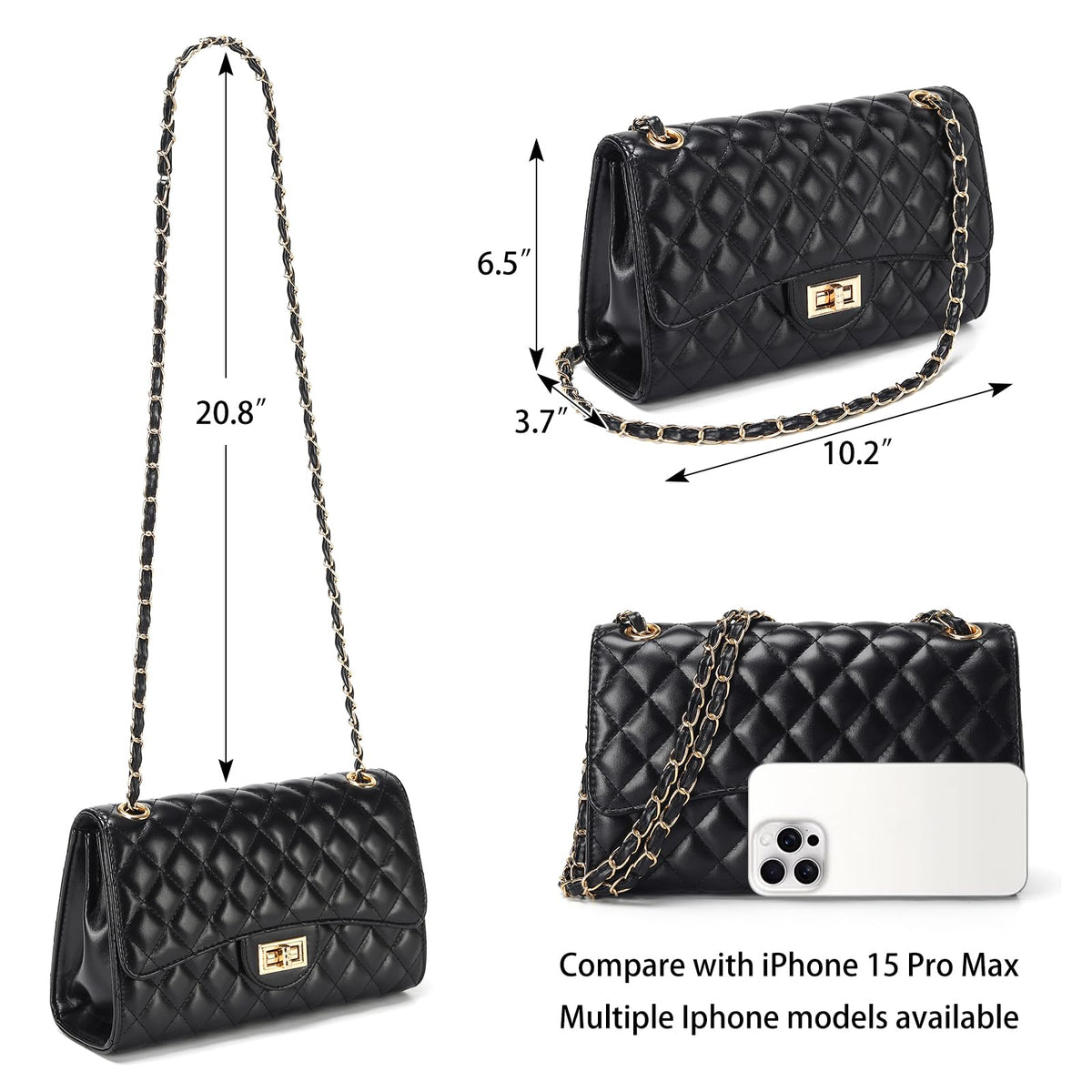 Quilted Leather Crossbody Bags for Women Trendy Ladies Shoulder Purse Satchel HandBag with Chain Strap