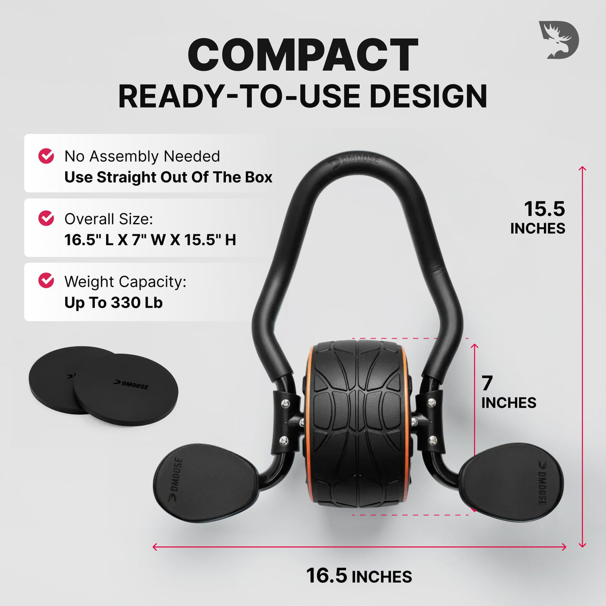 Dmoose Fitness Ab Roller Wheel with Elbow Support & 2 Knee Pads