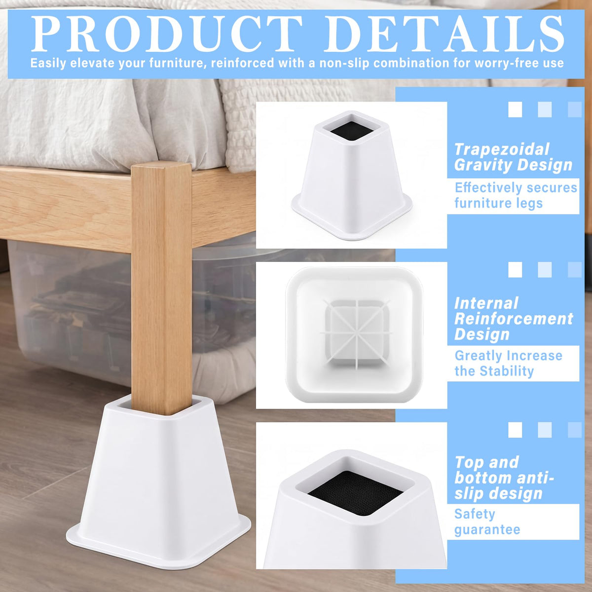 Novabright 4 Pack 12 Inch College Dorm Bed Risers