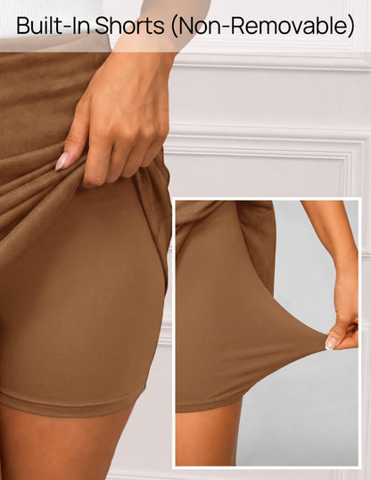 ZESICA Womens Faux Suede Wrap Mini Skirt Fall High Waist Bodycon Skort