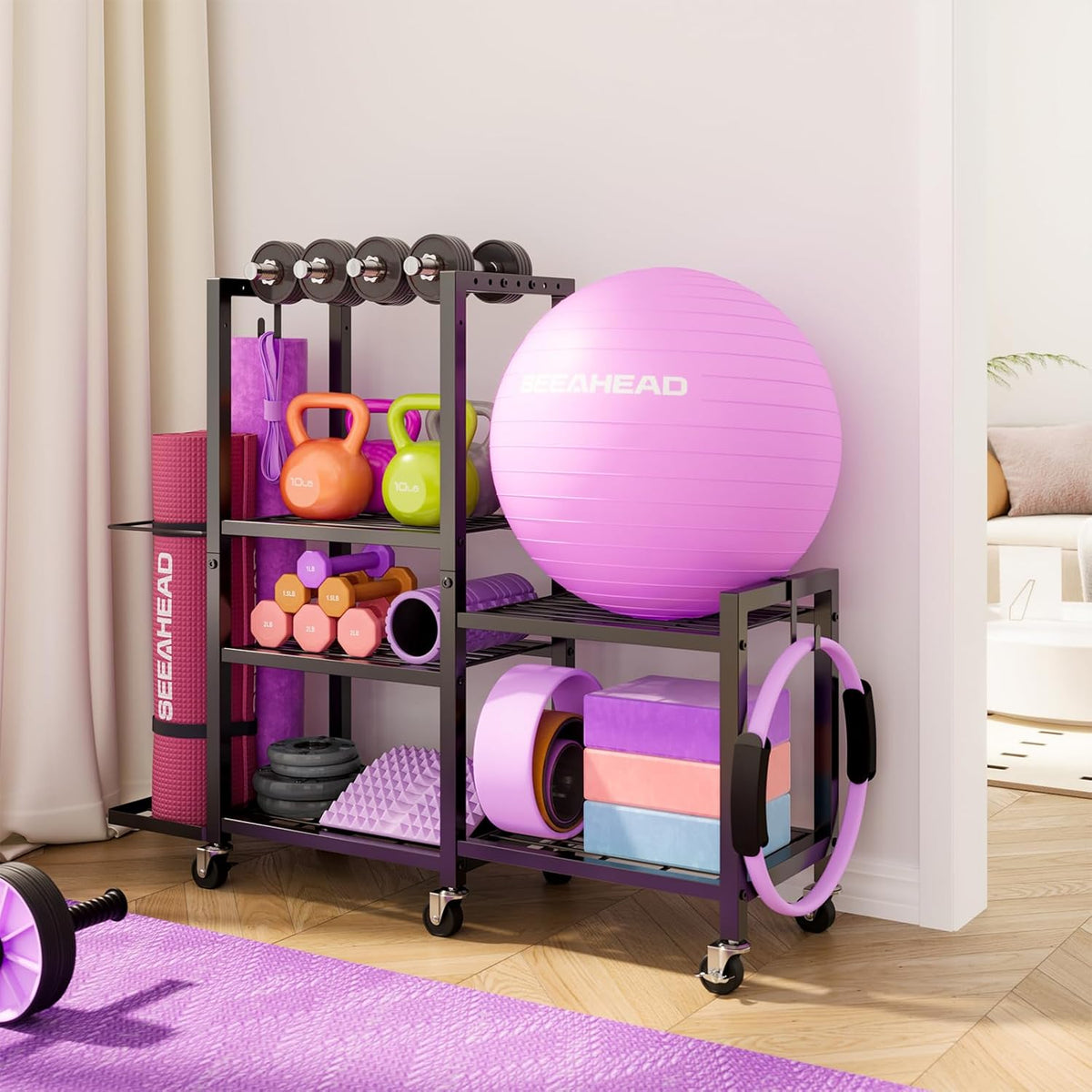 6-Tier Home Gym Storage Rack with Wheels