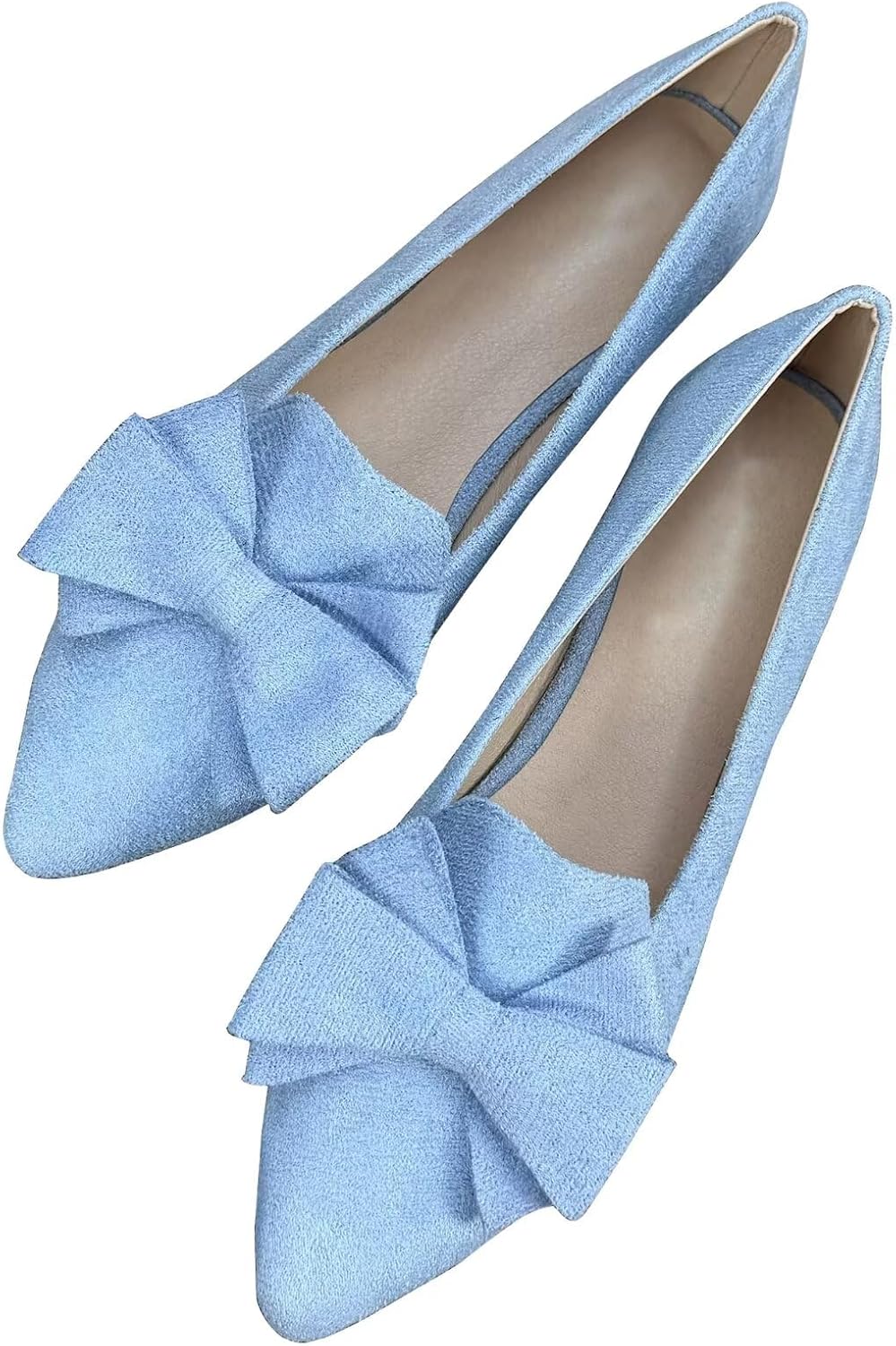 Stunner Womens Suede Bowknot Ballet Flats Pointed Toe Soft Dress Shoes