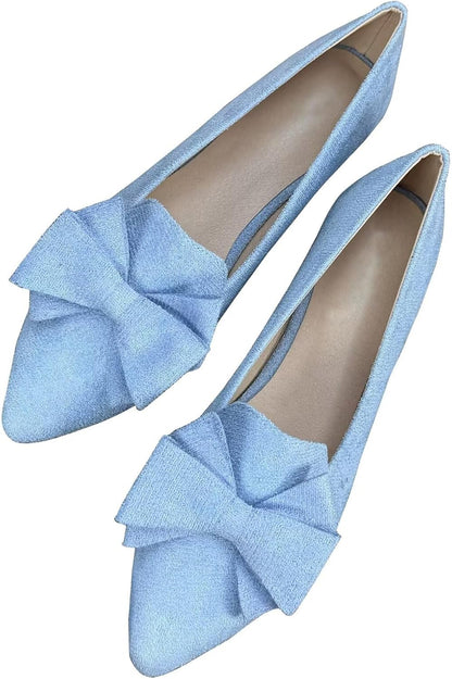 Stunner Womens Suede Bowknot Ballet Flats Pointed Toe Soft Dress Shoes