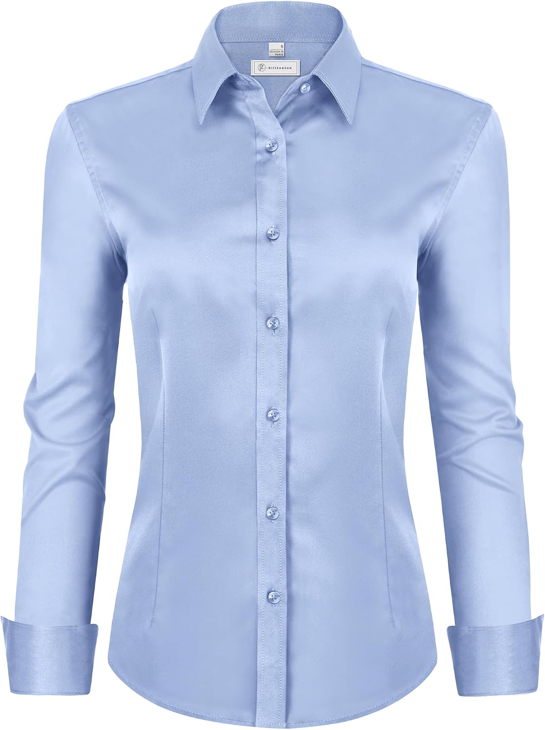 siliteelon Womens Classic-Fit Dress Shirts Long Sleeve Button Down Wrinkle-Free Stretch Solid Casual Work Office Blouse Top