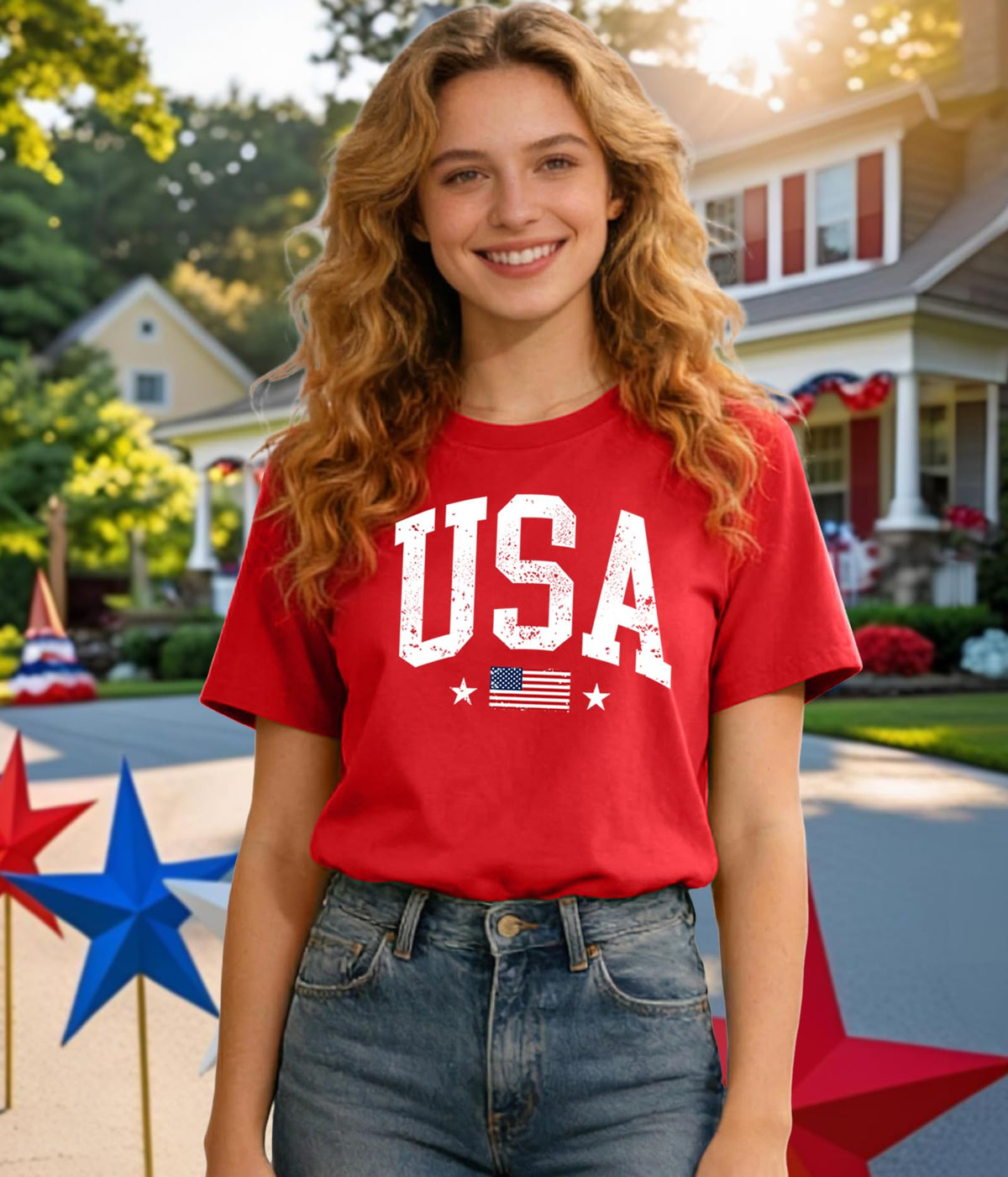 American Flag Shirts for Women 4th of July T-Shirts Usa Graphic Tees Casual Blouse Tops
