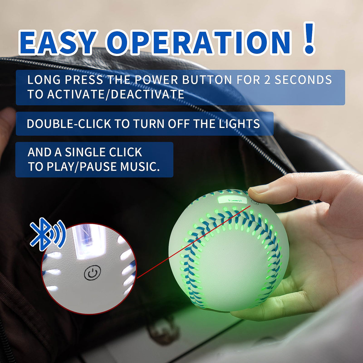 Glow Baseball Bluetooth Speaker，Portable Sports Gift for Fans, Waterproof Outdoor Speaker with Party Lights.