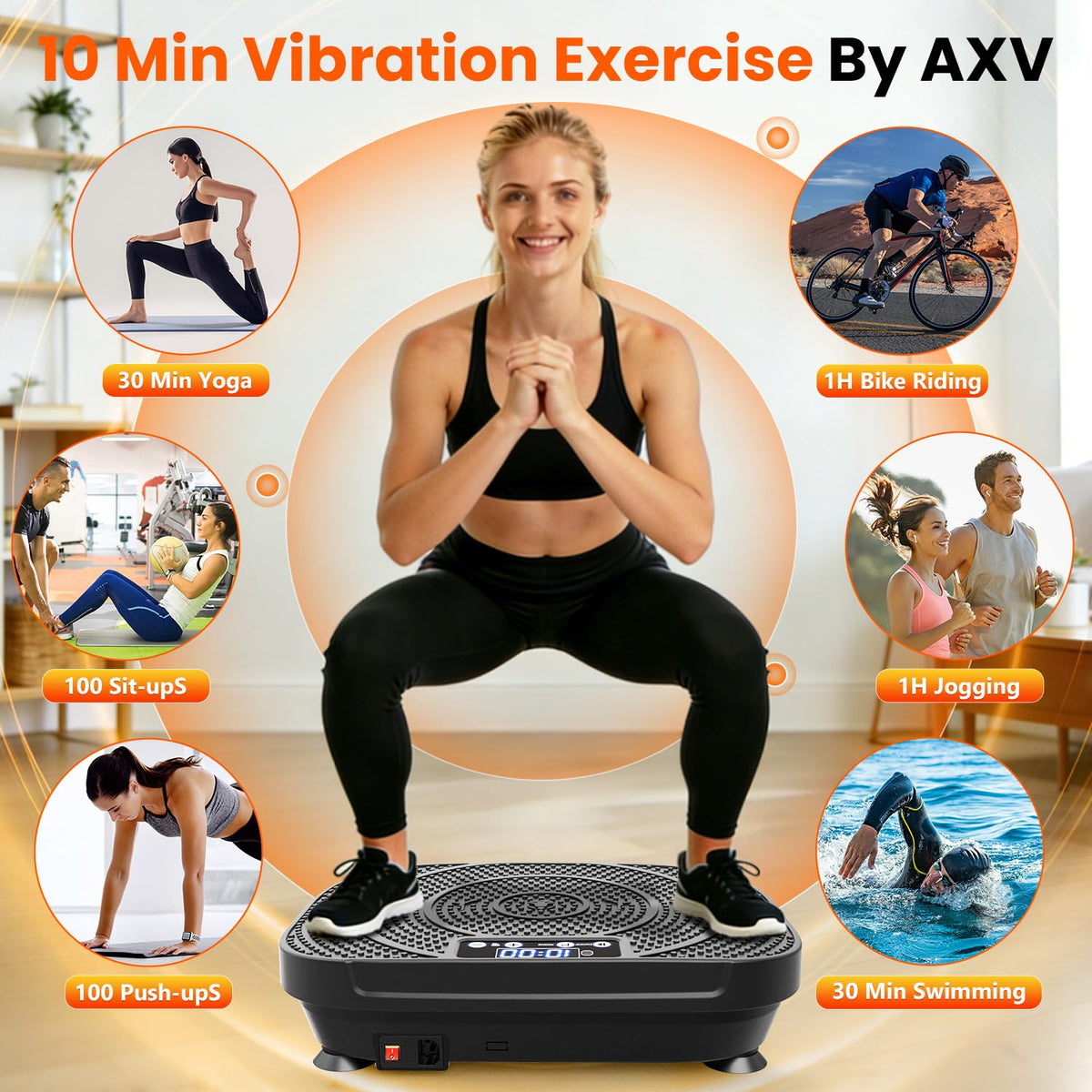 Axv Vibration Plate Fitness Platform Exercise Machine Vibrating Shaking Full Body Shaker Workout Vibrate Stand Shake Board Sport for Weight Loss Fat Burner for Gym Home Office