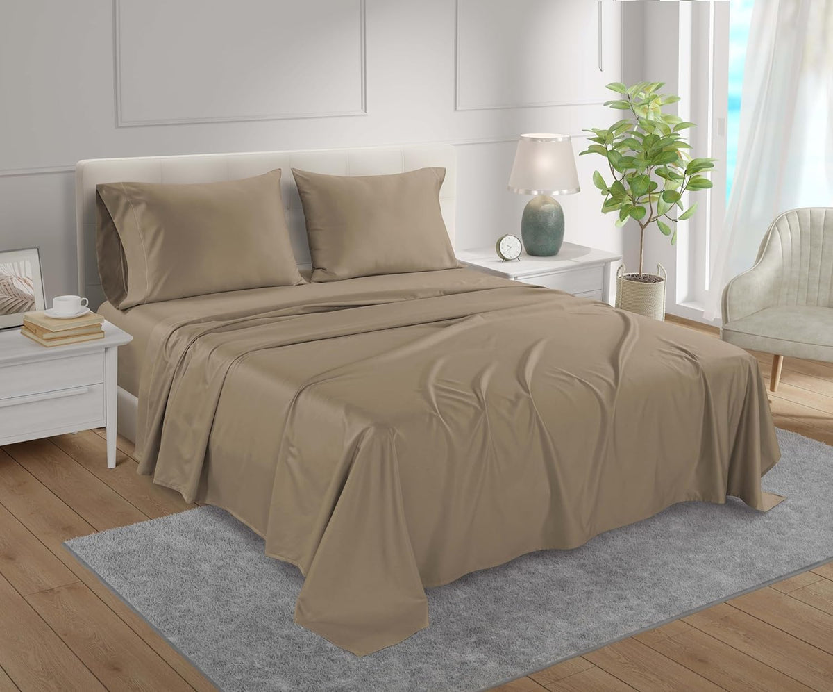 100% Egyptian Cotton Sheets King Size Sheets Set with Fully Elasticated 15" Deep Fitted Sheet & Pillowcases