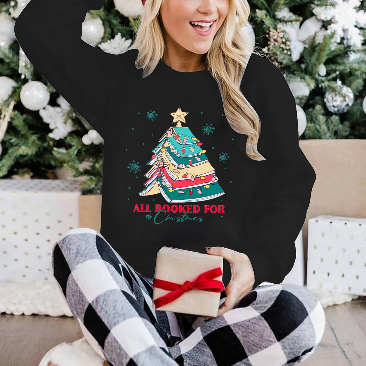 Christmas Sweatshirts for Women Cute Christmas Tree Graphic Long Sleeve Shirt Xmas Holiday Party Pullover Blouse