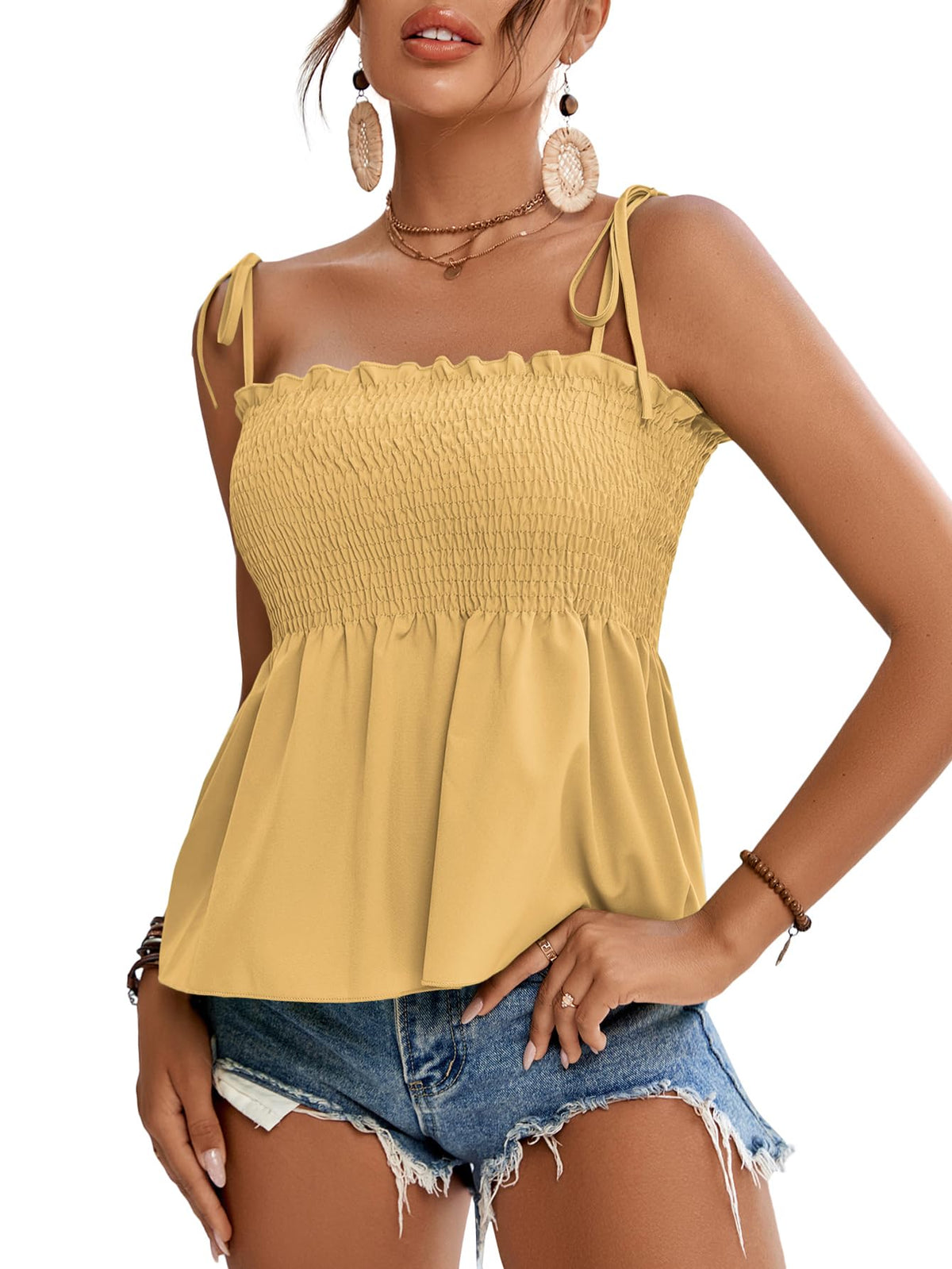 LYANER Women's Tie Shoulder Cute Cami Blouse