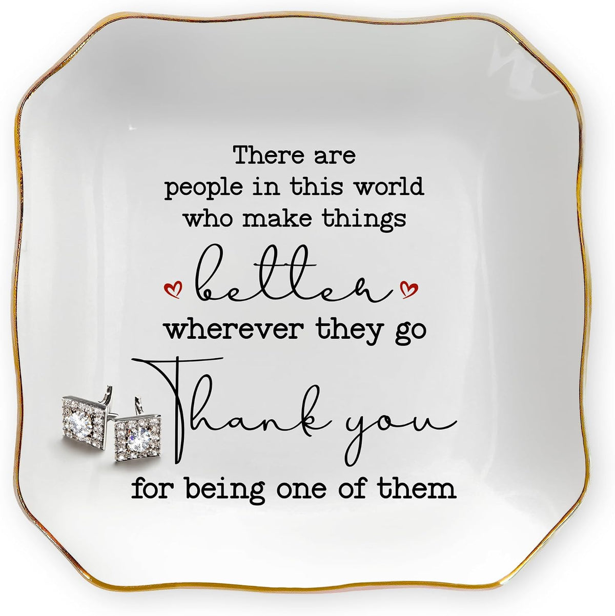 OASSIE Thank You Gifts for Women - Thank You Bundle, Emotional Support Crochet Tulip & 4"x4" Ceramic Jewelry Dish Tray - Teachers Day Birthday Retirement Nurse Appreciation Gifts for Women