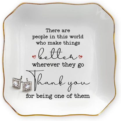 OASSIE Thank You Gifts for Women - Thank You Bundle, Emotional Support Crochet Tulip & 4"x4" Ceramic Jewelry Dish Tray - Teachers Day Birthday Retirement Nurse Appreciation Gifts for Women