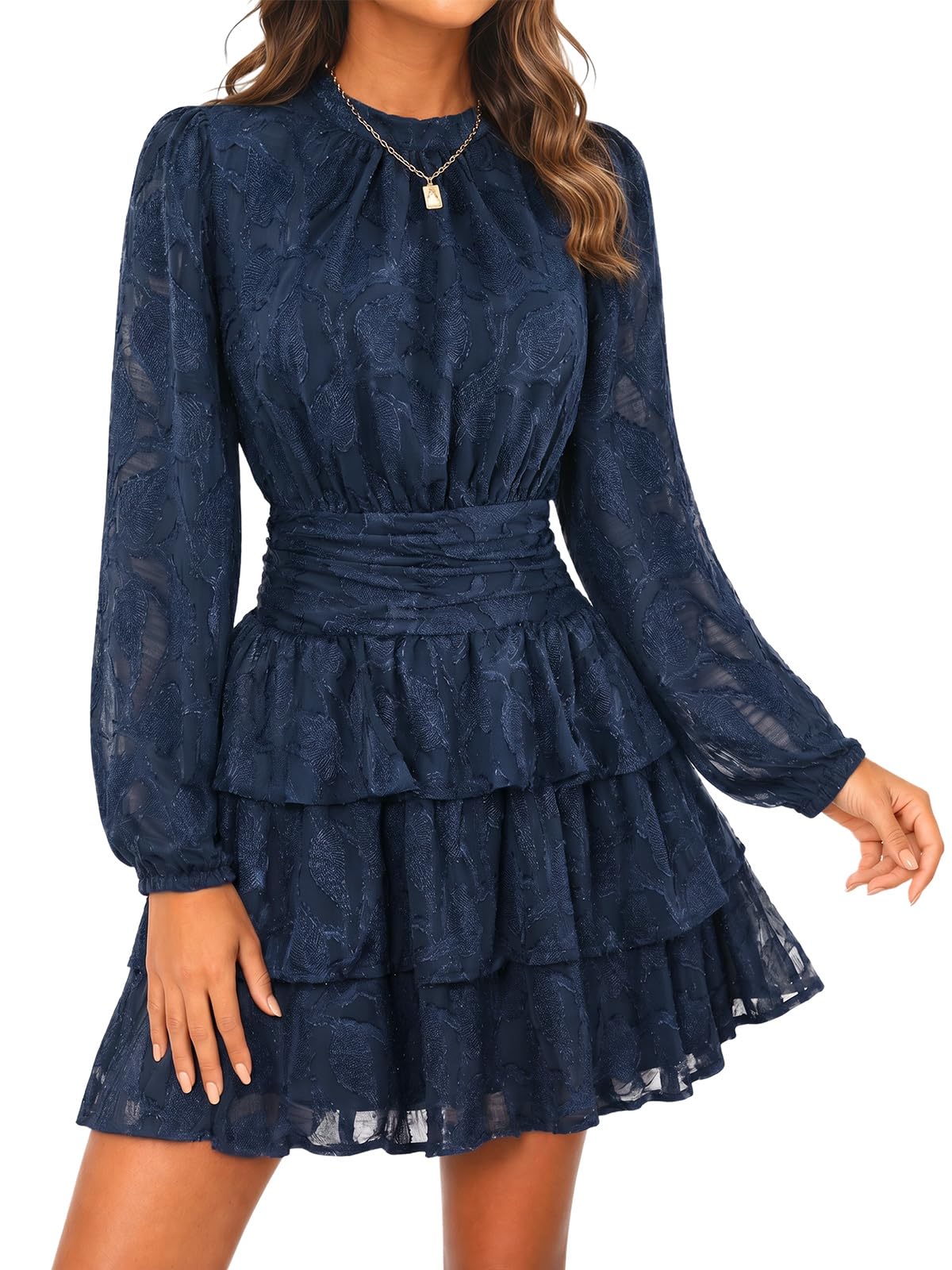 Wenrine Womens Long Sleeve Lace Mini Dress