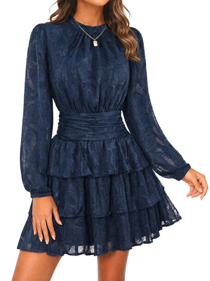 Wenrine Womens Long Sleeve Lace Mini Dress