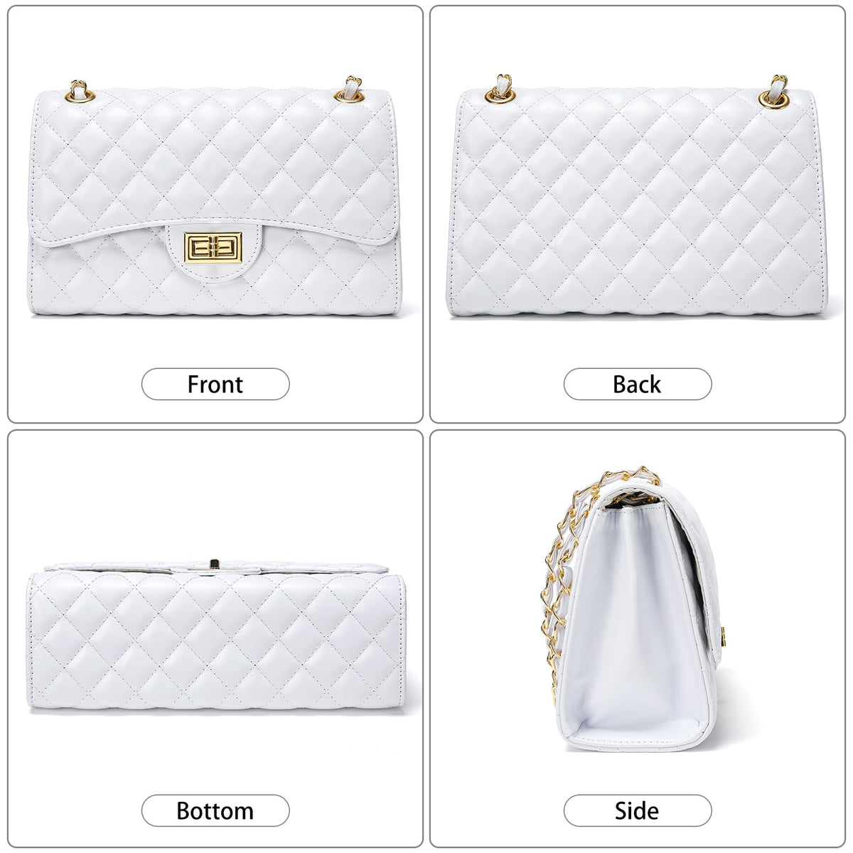 Quilted Leather Crossbody Bags for Women Trendy Ladies Shoulder Purse Satchel HandBag with Chain Strap