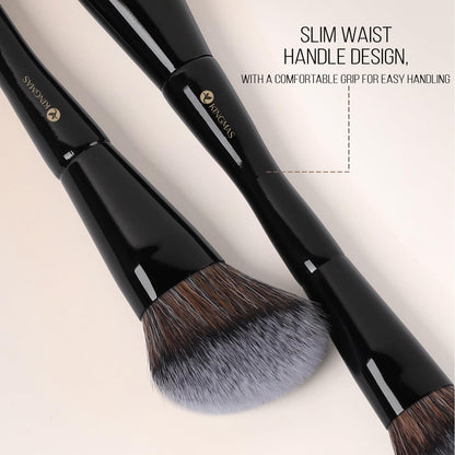 Kingmas Foundation Makeup Brush, Double Ended Bronzer Brush Angled & Round Contour Brushes for Beauty Blending Liquid Powder, Concealer Cream Cosmetics Blush (Brown)