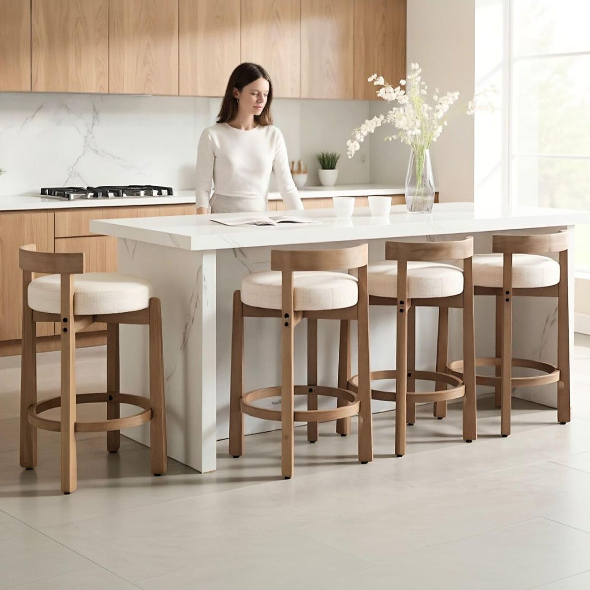Lukealon Mid Century Linen Counter Stools Set of 4