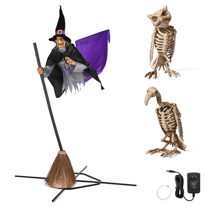 Aw 9Ft Animatronics Flying Witch Hovering Broom Animated Ac 100V-240V Halloween Outdoor Decoration Motion Activated