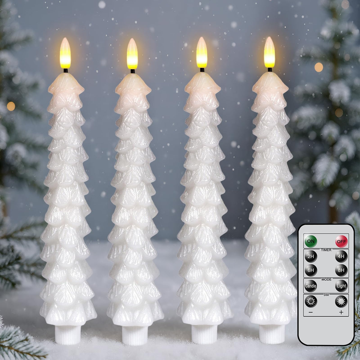Green Christmas Tree Flameless Taper Candles Battery Operated Remote Timer