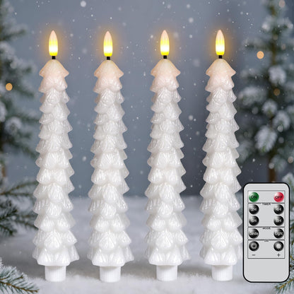 Green Christmas Tree Flameless Taper Candles Battery Operated Remote Timer