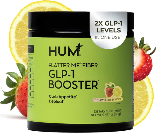 Hum Flatter Me Fiber Supplement for Women & Men, Prebiotics & Digestive Enzymes to Support Weight & Bloating, Digestive & Gut Health, Fiber Powder Drink Mix, Strawberry Lemon - 10 Servings