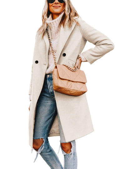 Women's Wool Coat Notch Lapel Double-Breasted Peacoat