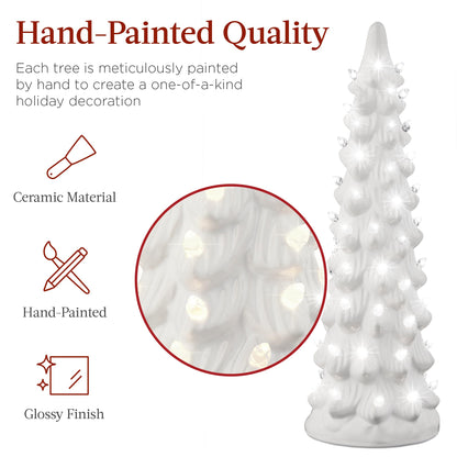 Best Choice Products Set of 3 Ceramic Christmas Trees, Pre-Lit Hand-Painted Tabletop Holiday Decoration W/Multicolor Bulbs, LED Lights – Green