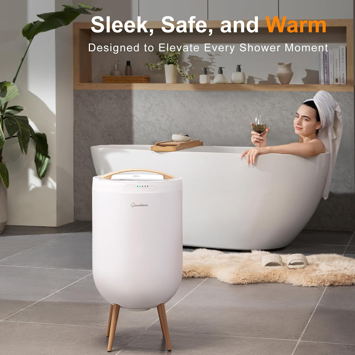 Towel Warmer Luxury Heated Bucket – Bluetooth Speaker, Ambient Light & Auto Shut Off – Fits Two 40"x70" Towels, Bathrobes, Blankets – Great Gift Idea