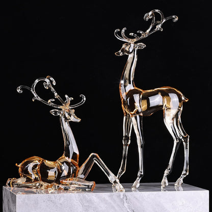 18" Tall Acrylic Christmas Reindeer Figurine - Elegant Clear Large Reindeer Ornaments for Christmas Indoor Decor, Holiday Centerpiece, Living Room, Fireplace, Table Display (Gold Standing Reindeer)