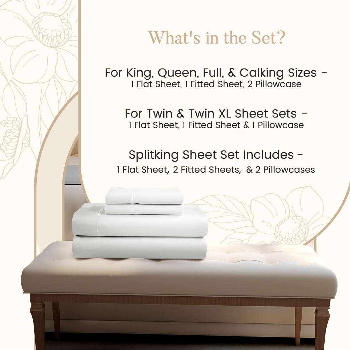 100% Egyptian Cotton Sheets King Size Sheets Set with Fully Elasticated 15" Deep Fitted Sheet & Pillowcases