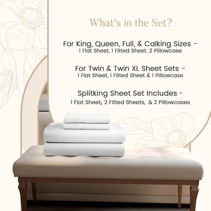 100% Egyptian Cotton Sheets King Size Sheets Set with Fully Elasticated 15" Deep Fitted Sheet & Pillowcases
