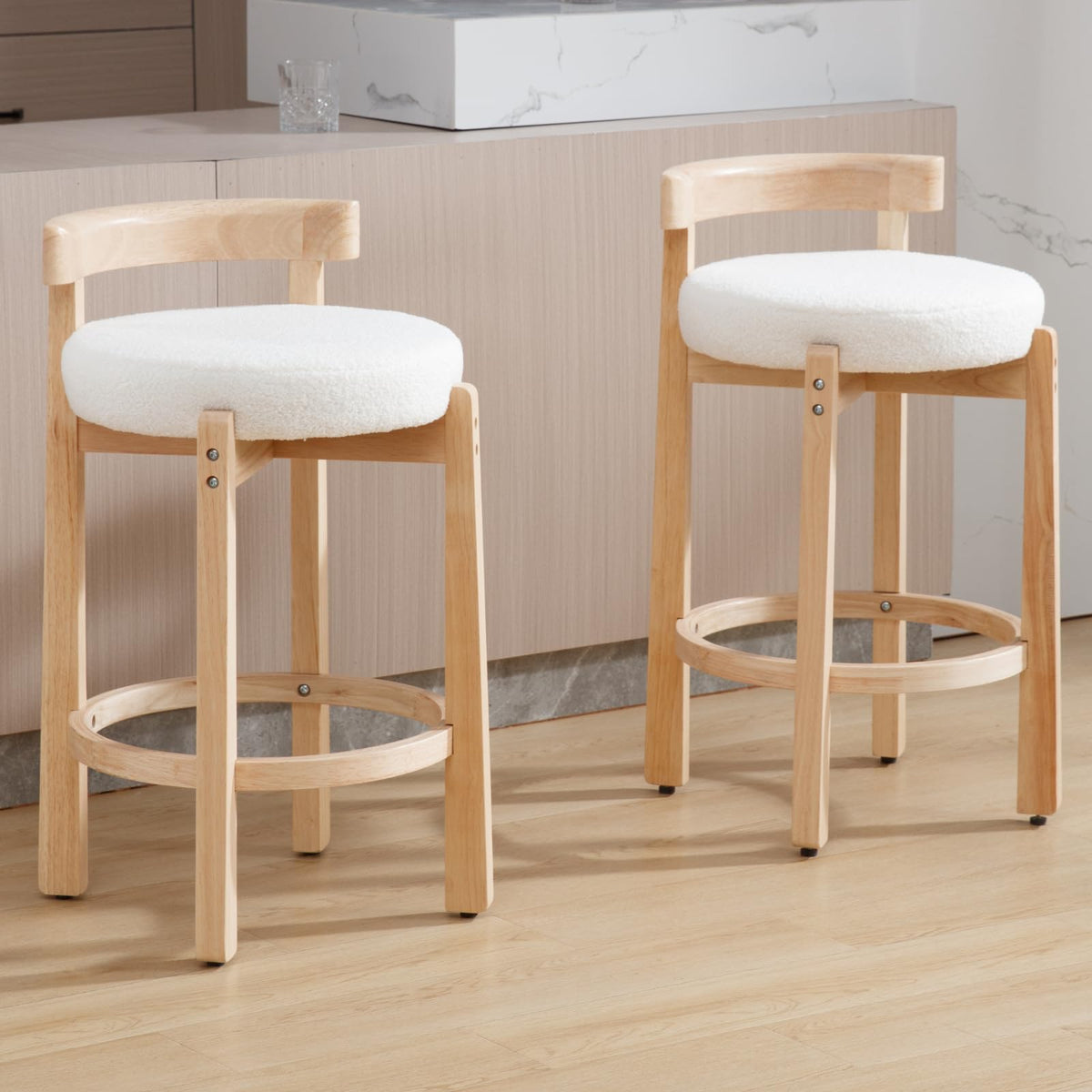 Lukealon Mid Century Linen Counter Stools Set of 4