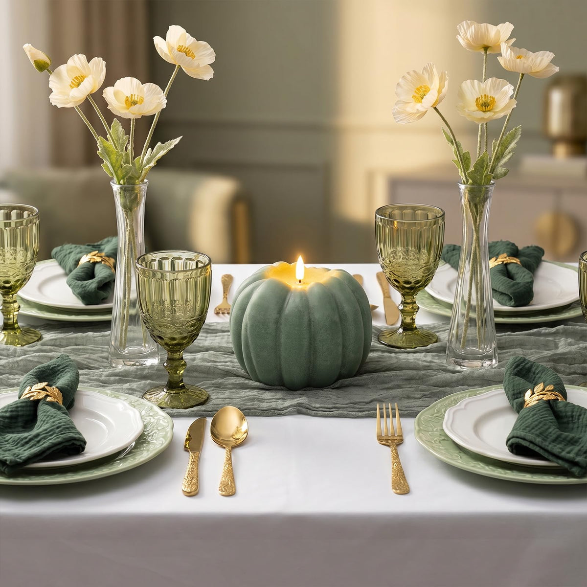 Fall Decor, Fall Decorations for Home - Flameless Pumpkin Candle with Timer Remote - Room Bedroom Table Farmhouse Decor for Halloween, Thanksgiving, Orange+white