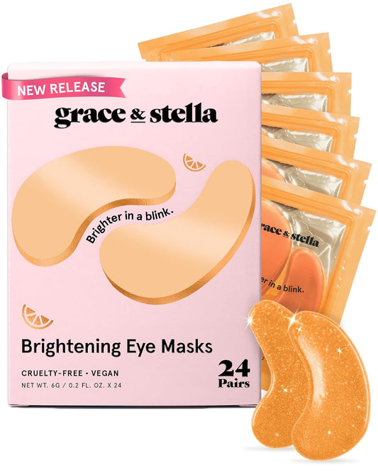 grace & stella New Brightening Eye Patches for Dark Circles (24 Pairs) - Vitamin C Under Eye Patches for Puffiness