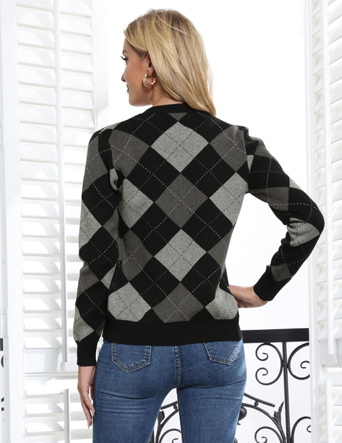 GRACE KARIN Cardigan Sweaters for Women - Argyle Sweater