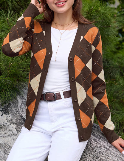 GRACE KARIN Cardigan Sweaters for Women - Argyle Sweater