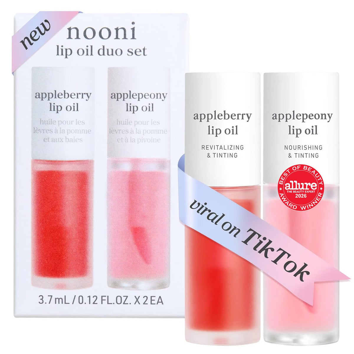 NOONI Korean Lip Oil - Applepeony - pH Color-Changing Plumping Lip Gloss