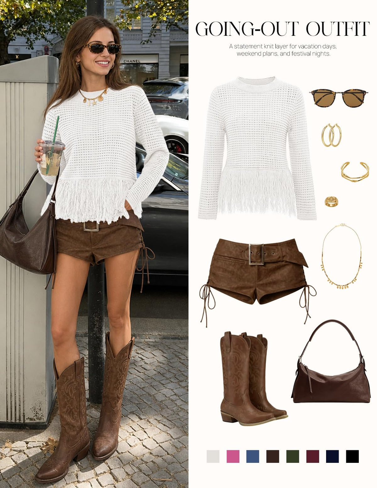 MEROKEETY Women's Fall Fashion Crochet Fringe Sweater Tops Boho Pullover