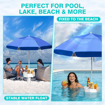 Outdoor Floating Umbrella for Inside of Pool with Weighted Base, 4 Cupholders Floating Table with Sun Shade, No-Tools Setup