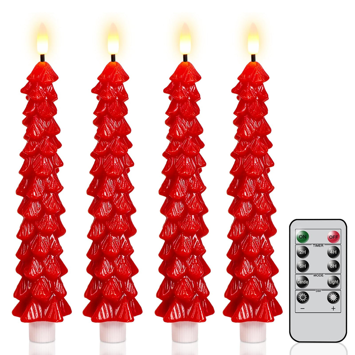 Green Christmas Tree Flameless Taper Candles Battery Operated Remote Timer