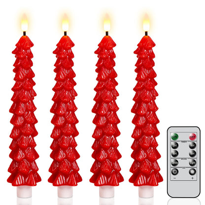 Green Christmas Tree Flameless Taper Candles Battery Operated Remote Timer