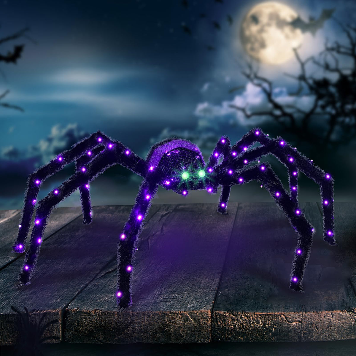 Halloween Decorations Outside Giant Spider - Hoyechi Outdoor Halloween Decor Lighted Spider 4.2Ft, Light Up Spider with 90 LED Lights, Ground Stakes, for Front Yard Porch Gardens Lawns Party