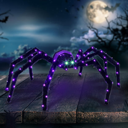 Halloween Decorations Outside Giant Spider - Hoyechi Outdoor Halloween Decor Lighted Spider 4.2Ft, Light Up Spider with 90 LED Lights, Ground Stakes, for Front Yard Porch Gardens Lawns Party