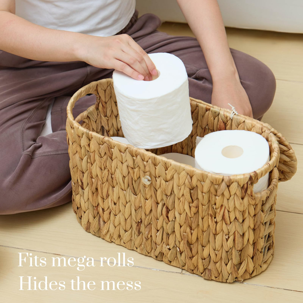 Yangqihome Toilet Paper Storage, Water Hyacinth Toilet Paper Storage with Lid